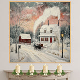 Holiday Farmhouse – Cozy Winter Home with Snow and Sleigh on Ready to Hang 1.5" Thick Canvas Wrap, Floating Framed Canvas, Flat Rolled Canvas